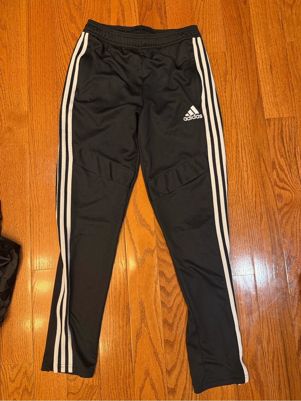 adidas Kids Black Athletic Track Pants with White Stripes size large